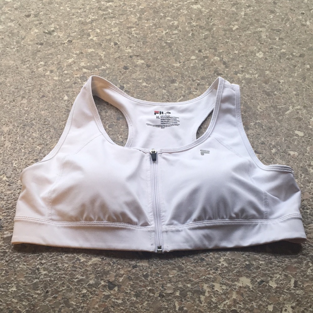 white Fila sports bra